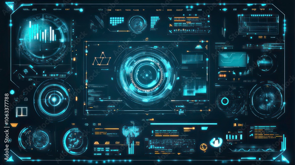 Aufkleber Futuristic user interface with data visualization and control elements.