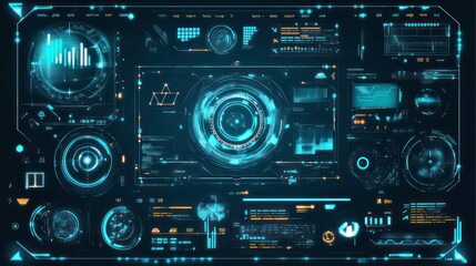 Futuristic user interface with data visualization and control elements.