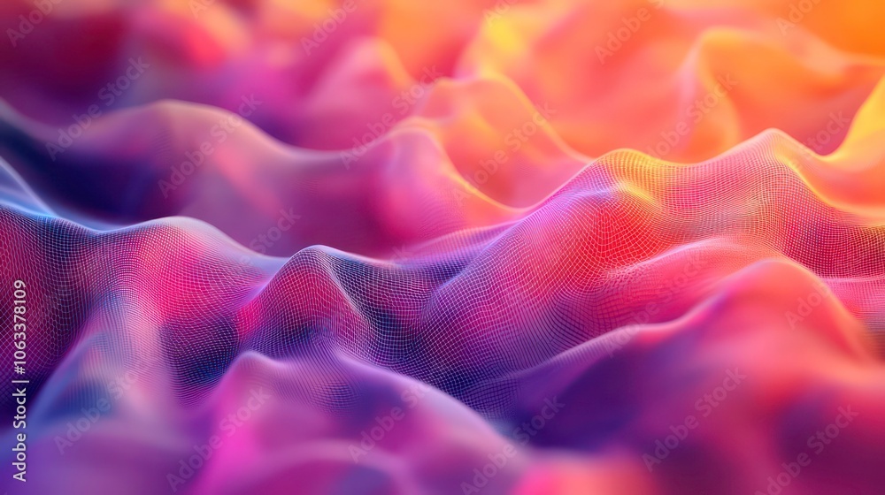 Poster Abstract colorful waves creating a textured landscape effect.