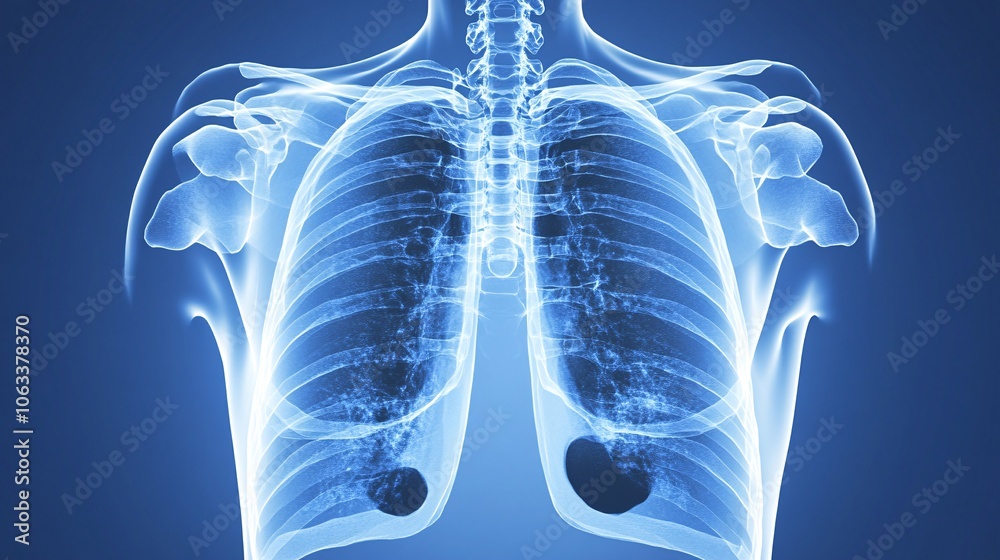 Poster Healthcare provider using AI-based diagnostic tool to analyze patient X-rays, highlighting technology's role in enhancing accuracy with empty space for text