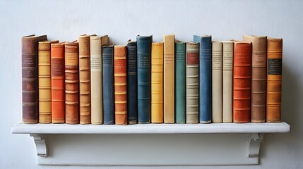 Naklejka premium Vintage wooden bookshelf filled with a diverse collection of books,including hardcover and paperback literature,textbooks,and academic publications.