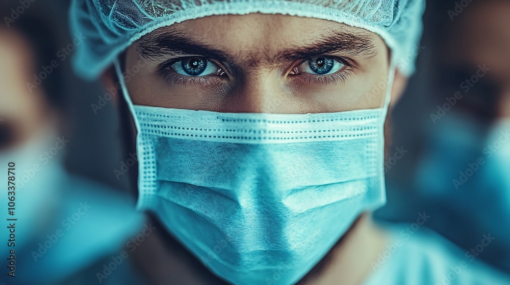 Aufkleber Specialist using augmented reality to guide a remote medical team during a complex procedure, showcasing remote collaboration tools with empty space for text
