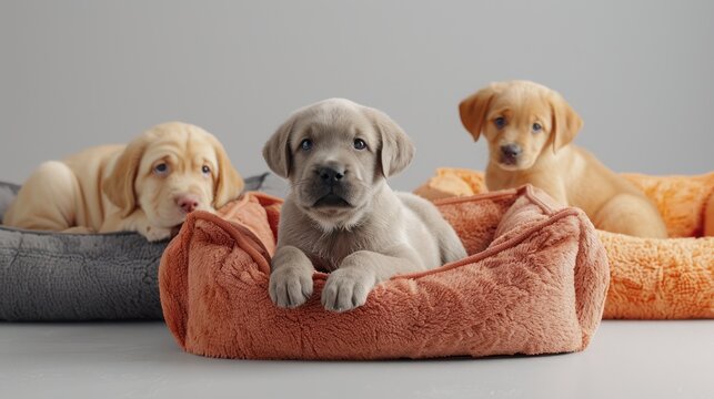 Adorable Puppies in Colorful Beds