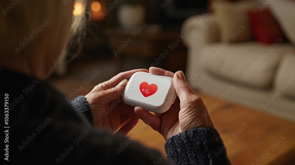 Poster patient scanning a wearable ecg monitor to record heart metrics, demonstrating remote patient monito