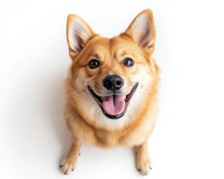 Happy Dog Sitting on White Background