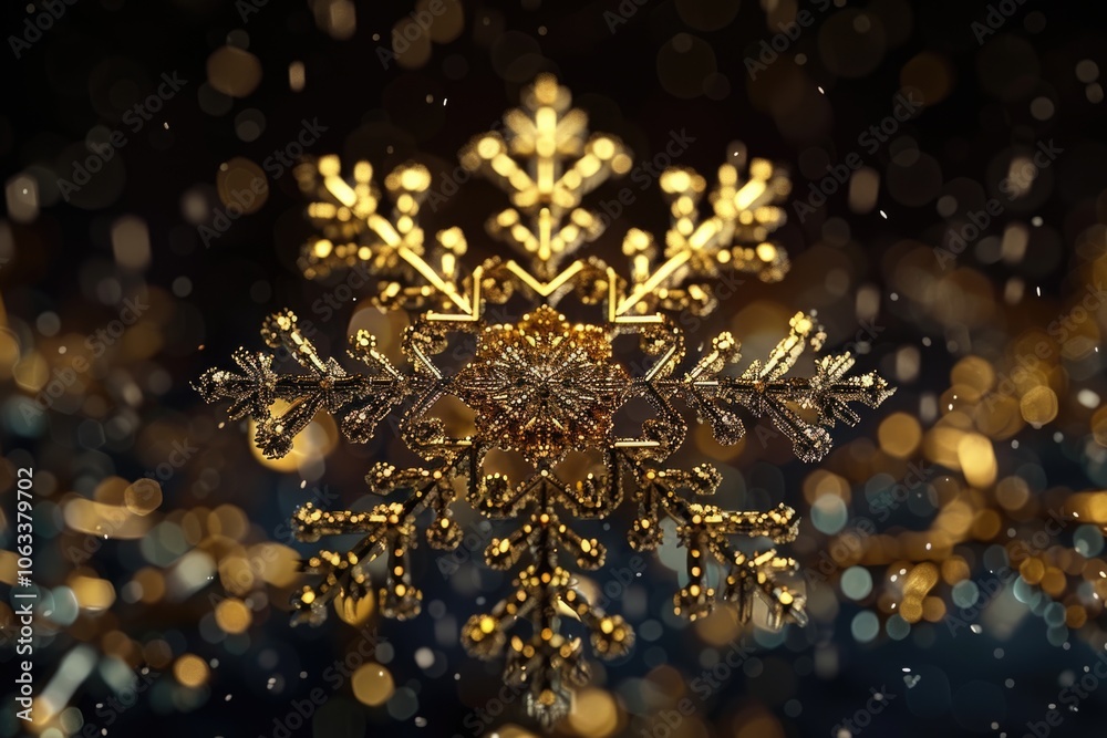 Poster a single gold snowflake on a dark background