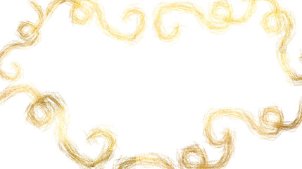 Golden swirls hand drawing. Spray golden shine luxurious. Celebration background with gold glitter and glowing golden particles.