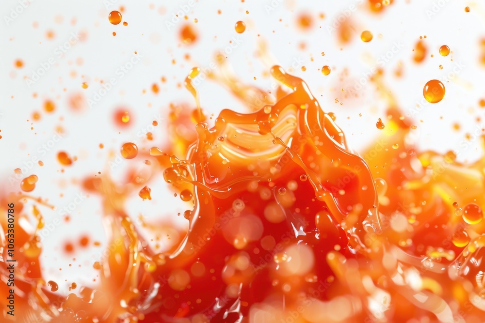 Poster close-up shot of a liquid splashing onto a plate of food, ideal for use in culinary or cooking relat