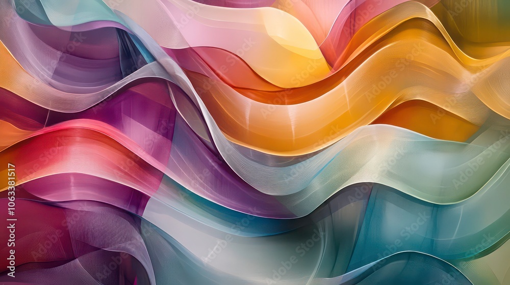 Poster A vibrant abstract wave pattern showcasing fluid shapes and colors in a harmonious design.