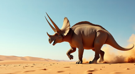 Fototapeta premium A large dinosaur is running through the desert