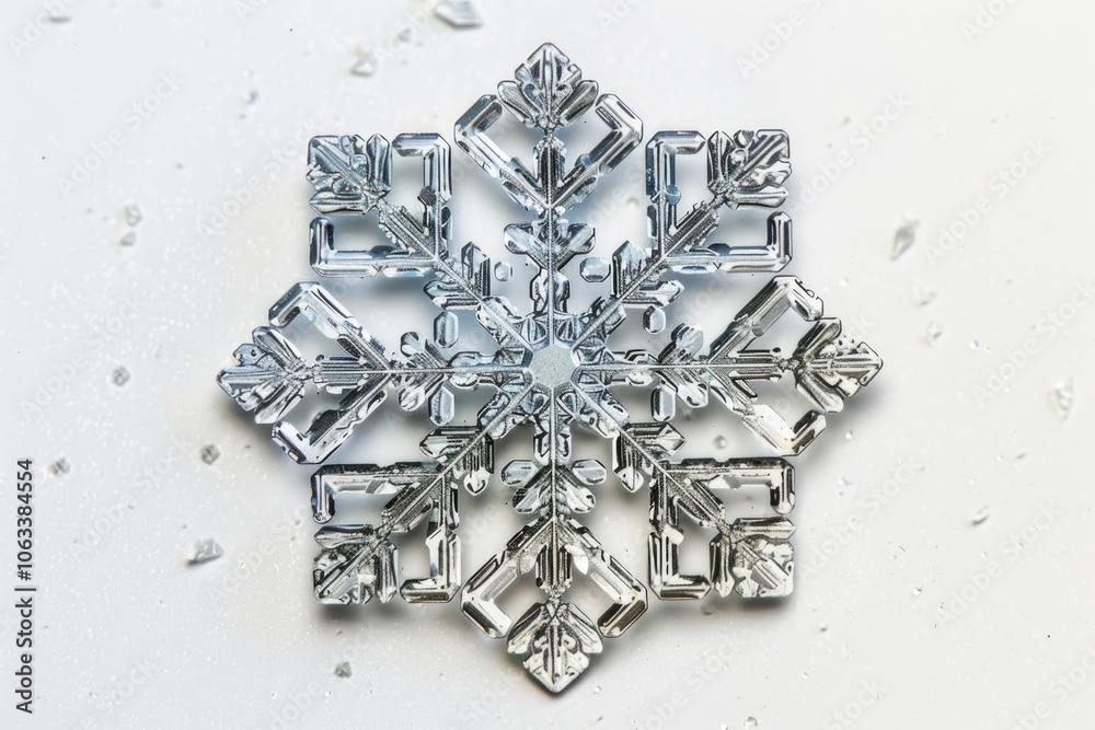 Aufkleber a detailed view of a delicate snowflake on a white background, ideal for winter-themed projects or s