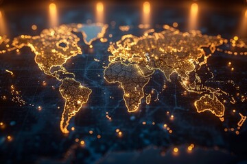 A vibrant visualization of a global supply chain management interface showcasing interconnected networks across the world
