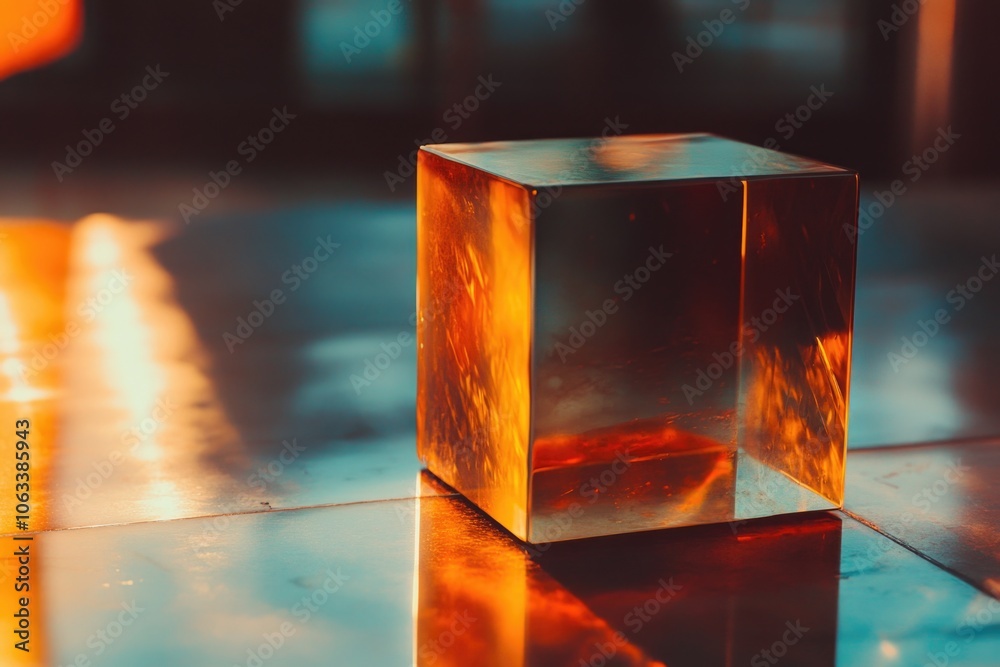 Poster A transparent glass cube sits on a table, providing a clear and concise representation
