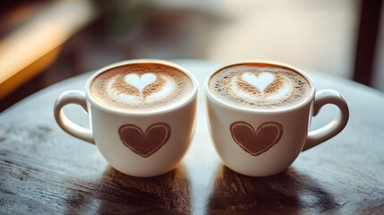 Heartwarming Cafe Moment Two Cups of Love Infused Coffee on a Cozy Table