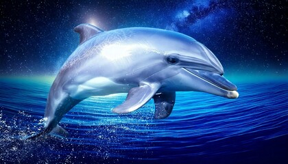 Obraz premium 宇宙を飛ぶイルカ 生成AI素材