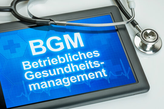 Tablet mit dem Text BGM Betriebliches Gesundheitsmanagement