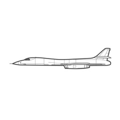 Supersonic strategic bomber, air force combat aircraft, side view icon.