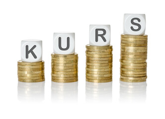 Münzstapel mit Buchstabenwürfeln - Kurs