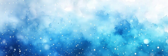 Obraz premium Abstract Watercolor Blue Sky with Sparkling Stars