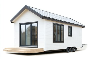 A small white house with a black roof, perfect for illustrations and designs related to homes or architecture