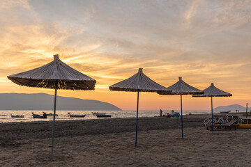 Sunset at beach near the city of Vlore in Albania, Adriatic and Ionian Sea Coasts