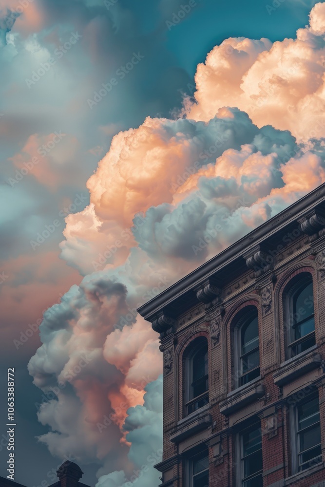 Poster a building with a prominent clock tower in the city center, ideal for use in urban planning or archi