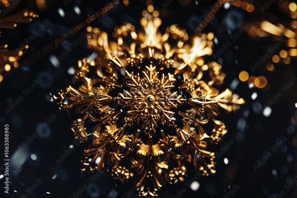Poster Close-up shot of a single snowflake on a dark background