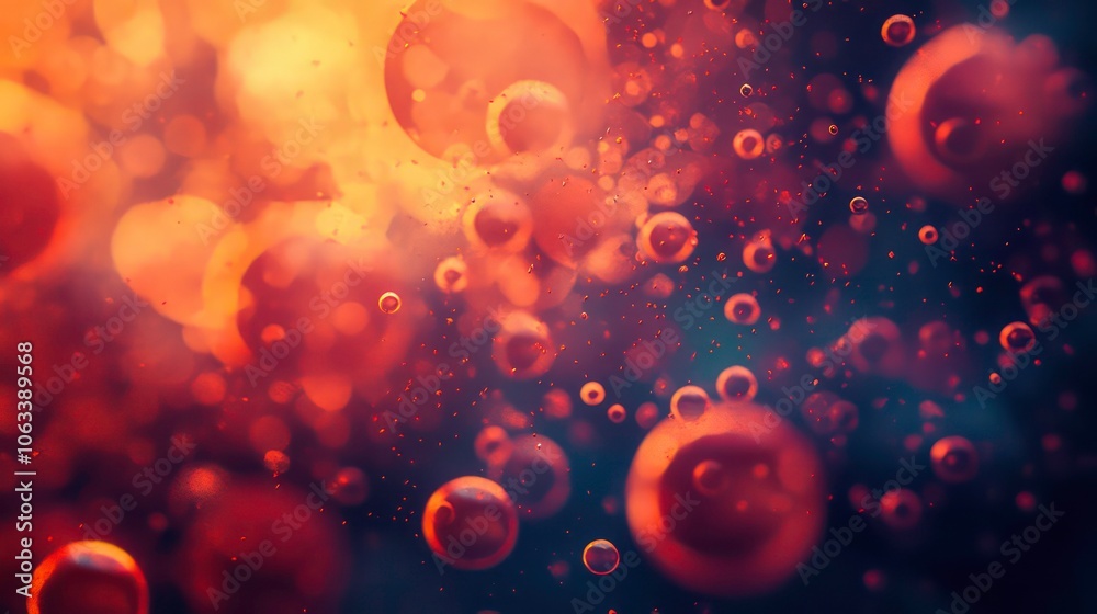 Poster Abstract image of bubbles floating in a colorful background, creating a dreamy atmosphere.