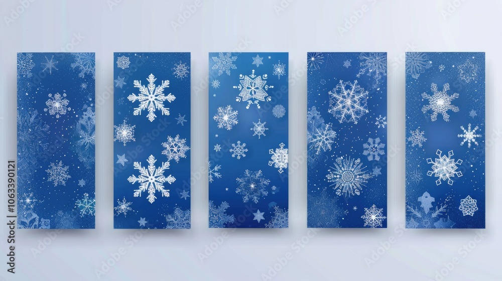 Poster four unique snowflakes hang from the wall, creating a beautiful winter display