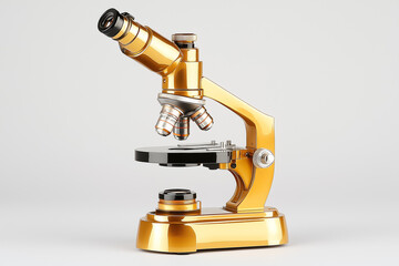 Fototapeta premium A golden laboratory microscope stands ready, illuminating a slide filled with intriguing specimens for analysis