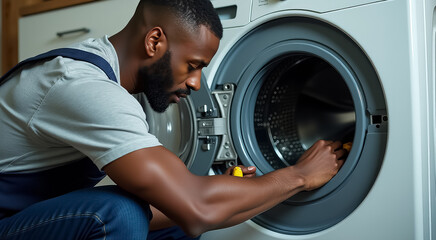 A man is fixing a washing machine
