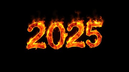 Happy New Year 2025, fire text background
