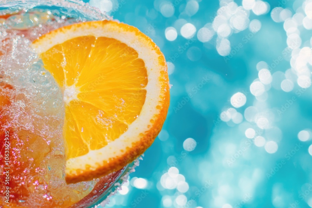 Poster a clear glass with a single orange slice floating inside