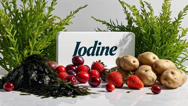 Various different food vegetables with the sign iodine