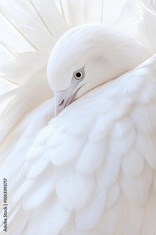 Poster a close-up view of a white bird's open wings, suitable for use in nature, wildlife or environmental 