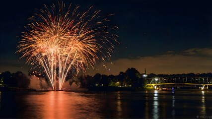 Fototapeta premium Fireworks over the river 