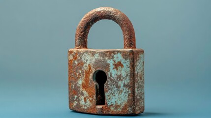 A rusty padlock with a keyhole, symbolizing security and protection.