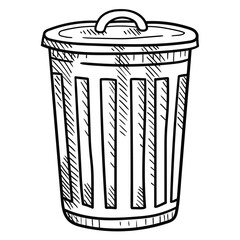Hand drawn doodle closed iron trash can on white background.