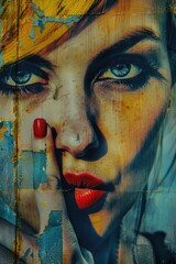 A detailed view of a woman's face painted on canvas, perfect for use in art-related contexts or as a symbol of femininity