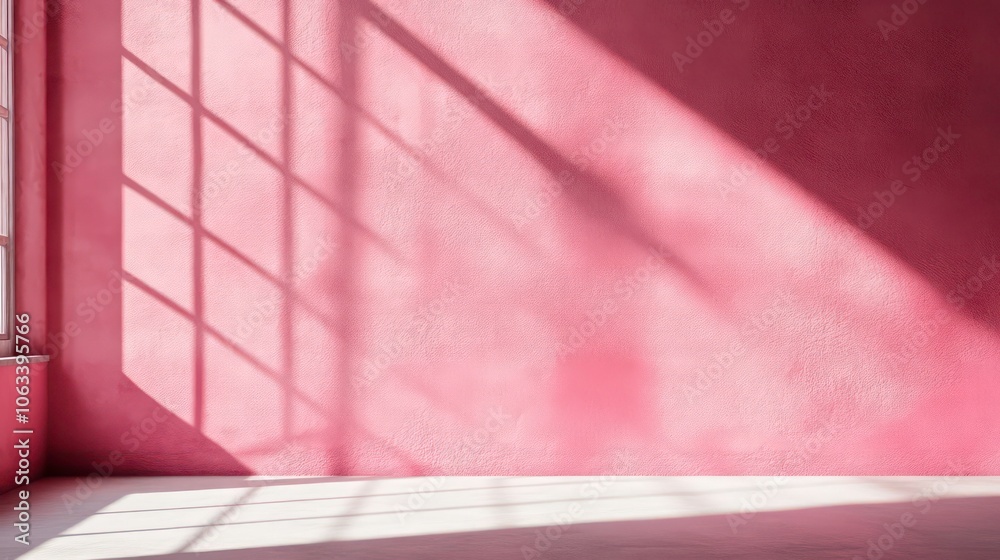 Poster Wall interior background, studio and backdrops show products. with shadow from window color pink background for text insertion and presentation product