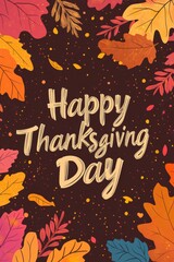 Festive Thanksgiving Day greeting with autumn leaves