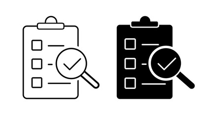 Quality control line and solid icon set, document design, template, checklist