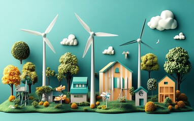 A creative illustration of various wind turbine designs, showcasing innovations in technology and efficiency in harnessing wind power