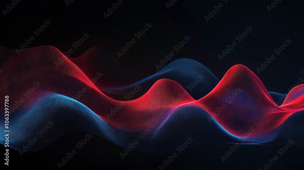 Fototapete Waveforms in blue and red, with a dark background, creating an ethereal and dynamic visual.