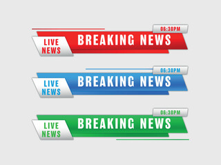 Breaking News red Blue and green geometric lower third banner template design premium vector

