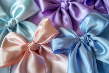 A cluster of vibrant bows in various colors and shapes, perfect for decorating or gift-giving