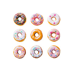 Fototapeta premium Colorful Donuts Arranged in Grid
