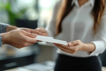 Close up view of office worker receiving salary from boss, Generative AI