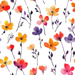 Naklejka premium Watercolor floral seamless pattern print hand painting with abstract flowers and plants, design texture. Tileable Seamless pattern watercolor floral pattern for textile, stationery, wedding deisgn