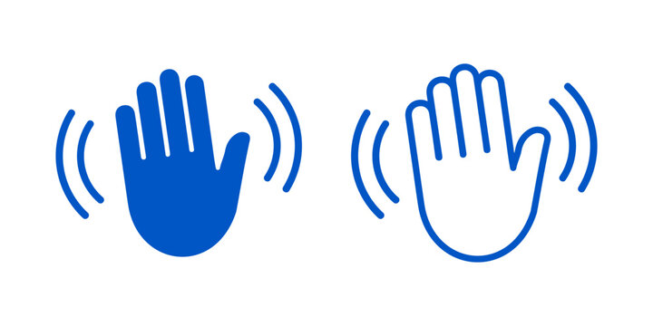 Waving hand icons set, greeting, paying attention
